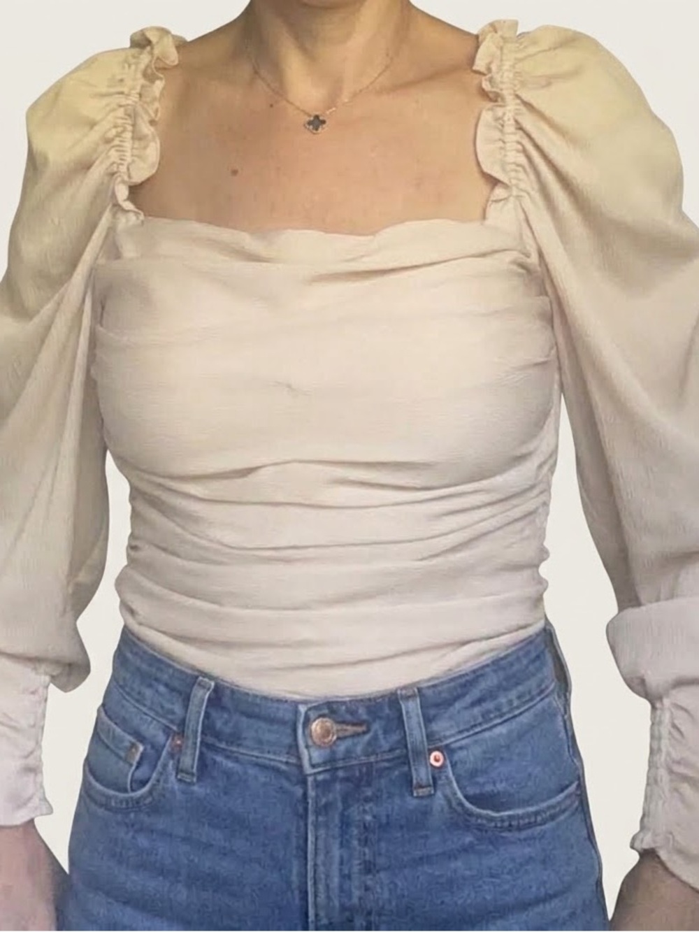 ASTR The Label Puff Sleeve Square Neck Top Mauve Pink Small